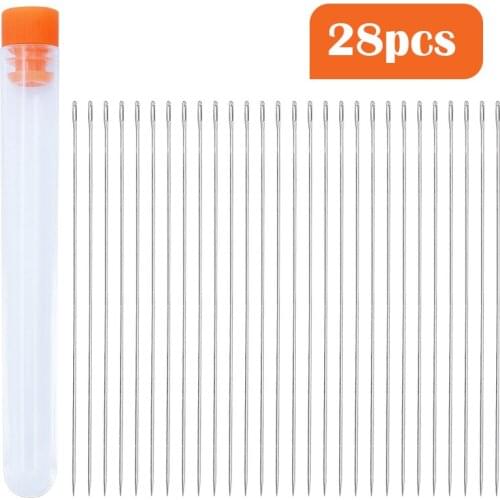 LMDZ 28PCS Beading Needles Extra Thin Beads Needles Long Straight Beading Thread Needles with Needle Bottle for Jewelry Making