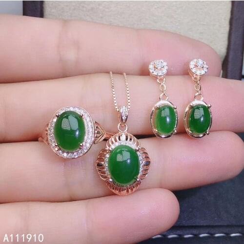 KJJEAXCMY fine jewelry 925 sterling silver inlaid natural jasper female pendant ring earrings suit support detection noble