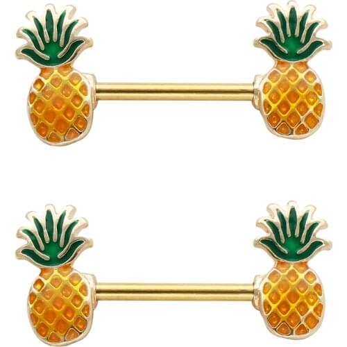 JHJT 2pcs Fashion Barbell Nipple Ring Piercing Bar Rings Jewelry High Quality Zircon Fruit Rings For Sexy Women Gift 14G