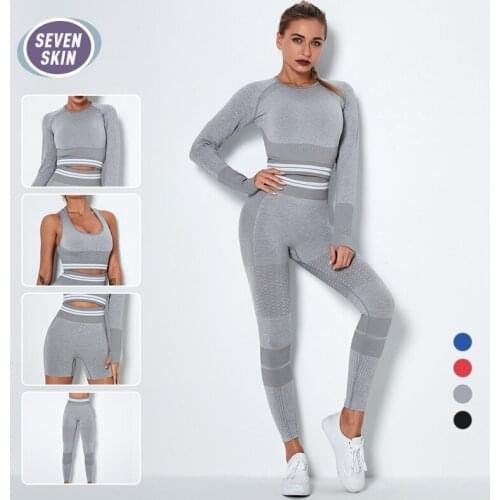 SEVEN SKIN 2/3/4PCS Yoga Set Women Sportswear Gym Clothing Suit Fitness Long Sleeve Crop Top Seamless Leggings Workout Sport Bra