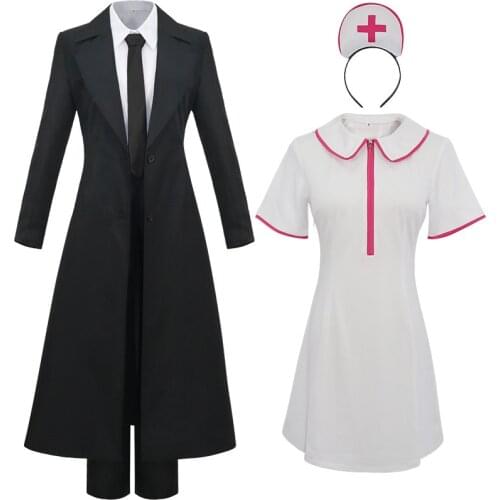 Anime Chainsaw Man Cosplay Costume Power Makima Reze Uniform Nurse Black Suit Jacket Halloween Party Outfits Girls Women Men