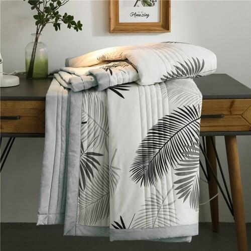 Summer Quilt Washed Air-conditioning Comforter Soft Breathable Blanket Thin Leaf Print Bedspread Bed Cover Home Textiles