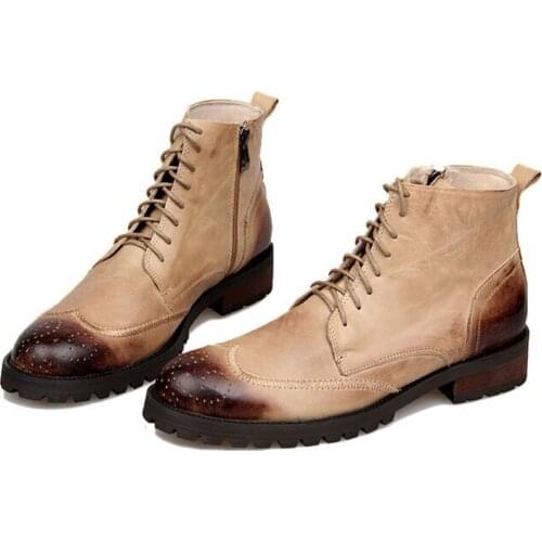 Autumn Winter Mens Shoes British Style Fashion Ankle Leather Boots Men Fur/Leather Inside Warm Boots for Men Motorcycle Botas