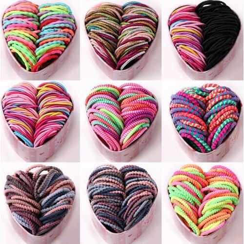 50Pcs/Box Girl Candy Color Nylon Simplic Elastic Hair Band Kid Rubber Band Headband Scrunchie Fashion Head Rope Hair Accessories