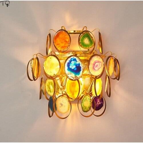 Nordic Simple Individual Colorful Agate Wall Lamp for Living Room Decoration Bedroom Bedside Lamp Hotel Club Villa Apartment Bar