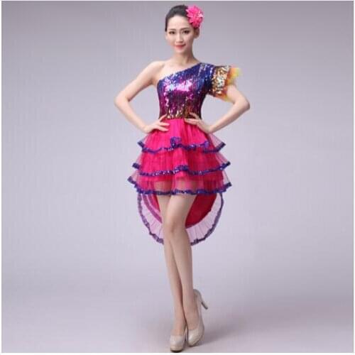 New sequined group fan dance costume chinese folk dance modern dance drum costume performance jazz Tuxedo stage performance