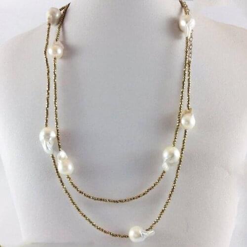 Fashion creative design baroque pearls necklace high quality gold-color crystal bead stitching ladies double jewelry necklace