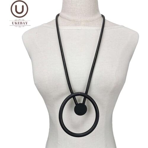 UKEBAY Big Pendant Necklaces Rubber Jewelry Black Rope Chains Female Sweater Necklace Vintage Handmade Jewellery Accessories