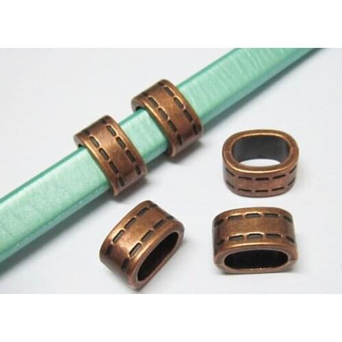 Licorice Stitched lace beads 10x6mm Antique copper Licorice leather findings -LF16AC