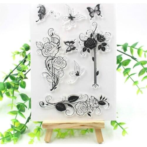 Roses And Butterflies Transparent Clear Silicone Stamps for DIY Scrapbooking/Card Making/Kids Christmas Fun Decoration Supplies