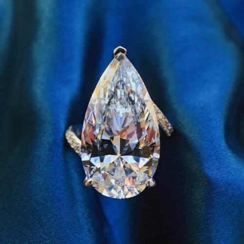 Luxury 925 Sterling Silver Womens Ring 12*12MM Water Drop Cut High Carbon Diamond Wedding Birthday Fine Jewelry Gifts