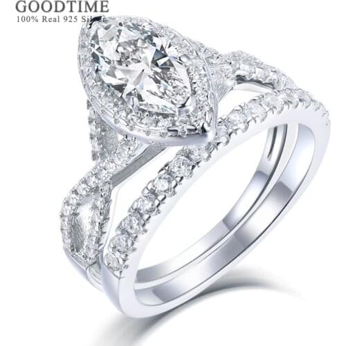 Luxury Ring For Women Pure 100% 925 Sterling Silver Horse Eye Shape Zirconia Rhinestone Glitter Wedding Rings Jewelry For Bride