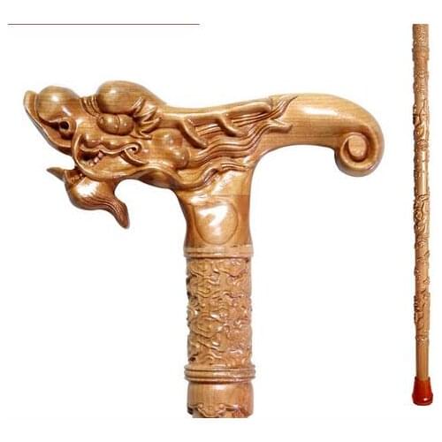 Crafts sculpture elderly old man manual carving Wooden crutch walking aid cane birthday gift mahogany wood stick Animal Faucet