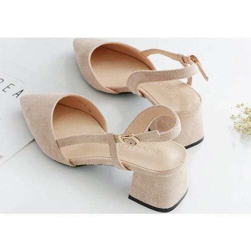 2018 summer New Word buckle Baotou sandals Thick woman with Pointed Womens shoes