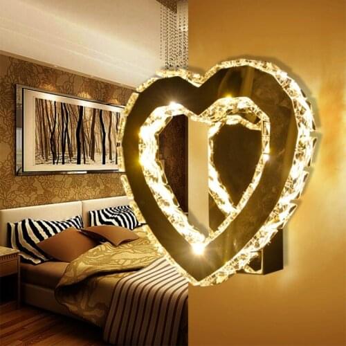 Heart shape hand-making bedroom bed side lamp LED crystal wall lamp creative lighting stainless steel romantic wall lighting