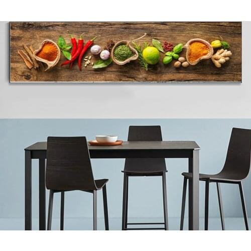 Kitchen theme Seasonings and Sweeteners on Wooden Table Canvas Painting Art Posters And Prints Herbs and Spices Art Pictures