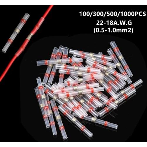 100/300/500/1000PCS Heat Shrink Soldering Terminals Insulated Waterproof Butt Wire Connectors Electrical Wire Soldered Terminals