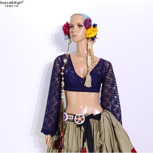 Belly Dance Top Ats Tribal Iace Choli Iantern Sleeve Womens Costume FQQ03