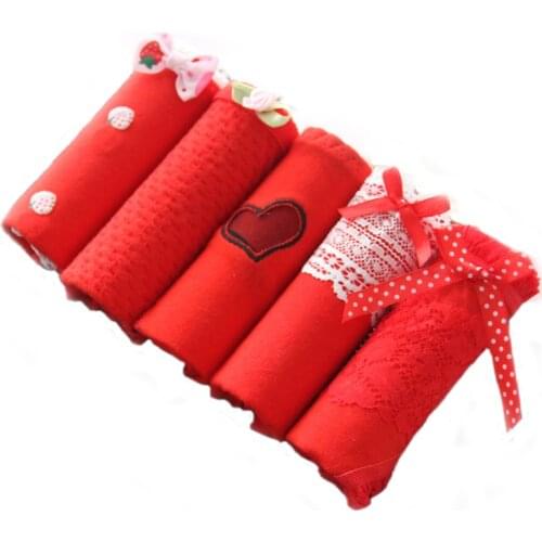 5Pcs/lot Panties Womens Underwear Cotton solid Brief Seamless Panties Cueca Calcinhas Shorts Underpants Girls Chinese Red Panty