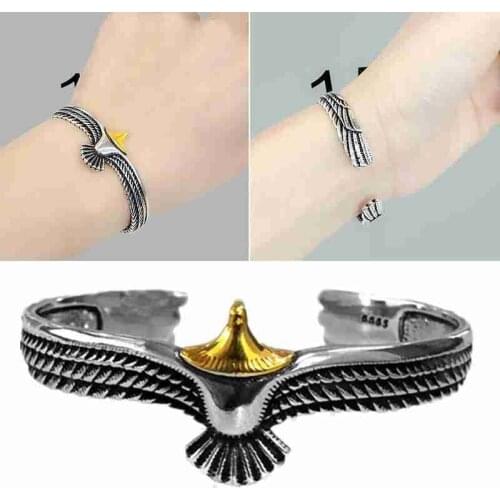 Viking Raven Eagle Bracelet Bangle Pagan Jewelry Eagle Cuff Wrisband Feather Open Bracelet
