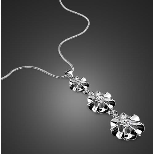 Vintage Fashion Women 100% 925 Sterling Silver Necklace Beautiful Zircon Flowers Pendants Choker Wedding Fine Jewelry Gifts