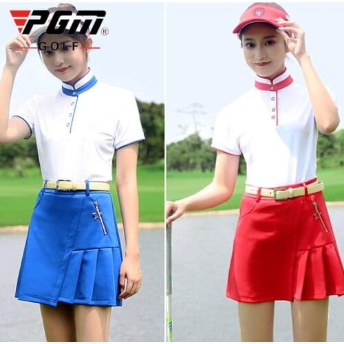 Pgm Women Long Sleeve Slim Golf T-Shirt Spring Summer Pleated Skirts Ladies Quick Dry Golf Skirt Sets Sportswear D0993