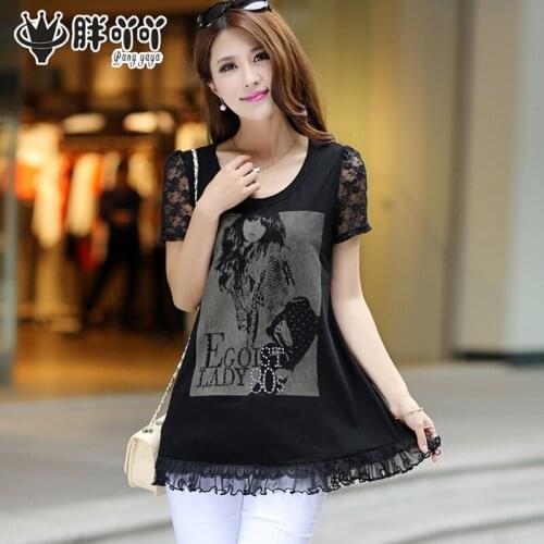 Plus size xl-6xl(bust 130cm)Ladies100KG fat sister summer new printing Chiff shirt female short-sleeve loose Round neck pullover