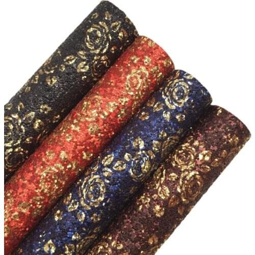 Gold Rose Chunky Glitter Vinyl Fabric Sheet Felt Backing Synthetic Leather Faux Vinil For Bows Earrings Shoes Bags DIY 6S72