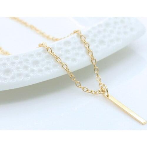 Golden Metallic Simple Stick Pendant Thin Chain Women Fashion Necklace