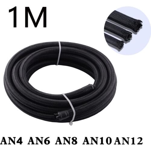 1M AN4 AN6 AN8 AN10 AN12 Racing Hose Pipe Universal Nylon-Stainless Steel Fuel Line Black Oil Cooler Hose Tubing