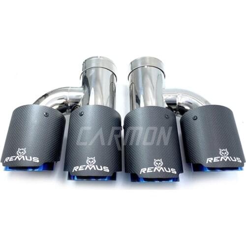 1 Pair Car Universal h Style Dual Pipes Straight Cut Remus Sport Matte Carbon Fiber Exhaust Muffler Tips Burnt Blue Inner Pipe