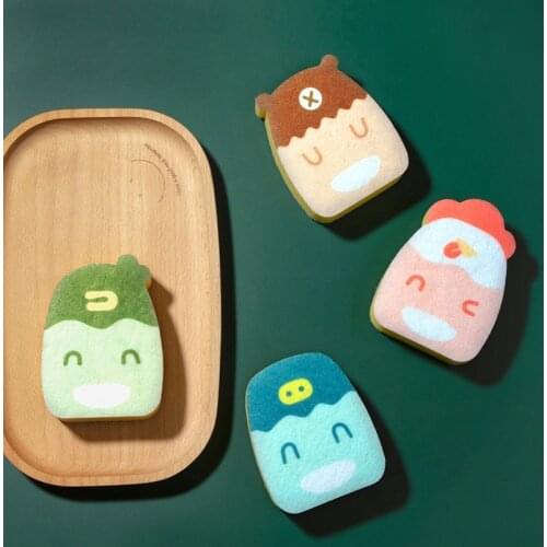 1pcs Cute Cartoon Hip Hop Sponge Double-sided Decontamination Scouring Pad Cleaning Household Kitchen Utensils Washing Pot Bowl