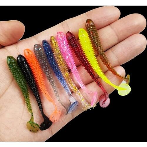 10pcs/lot Fishing Soft Artificial Worm Lures 5cm 0.7g Jigging Wobblers Fishy Smell Silicone Flexible Bait Swimbait Maggots