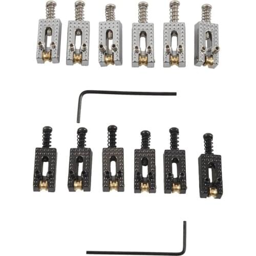 12 Roller Bridge Tremolo Saddles with Wrench for Fender Strat Tele Electric Guitar Chrome Color & Black