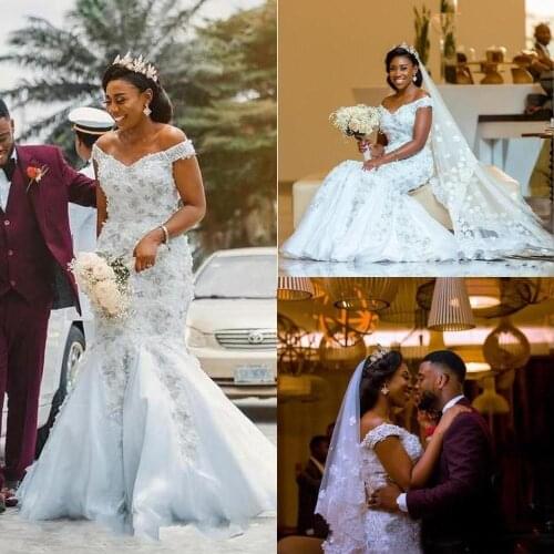 2021 Elegant Mermaid Wedding Dresses South African Garden Church Bridal Wedding Gowns With Beads Appliques Off Shoulders Long