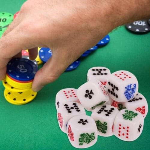2021 Top 10pcs 6 Sided D6 Dice King Queen Jack 16mm Acrylic Poker Gaming Card Game Dices