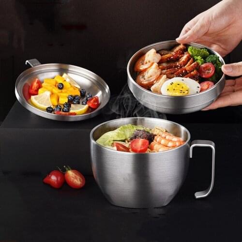 304 Instant Noodle Bowl Big Lunch Box Stainless Steel Student Fast Food Cup With Lid Japanese Travel Food Container