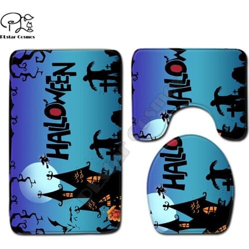 3D printed Halloween Dark element pattern Bathroom Pedestal Rug Lid Toilet Cover Bath Mat Set drop shipping style-3