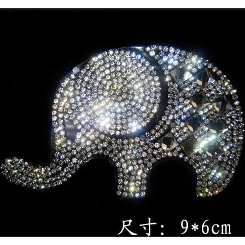 4pcs/lot Elephant transfer patches fix hot fix rhinestone transfer motifs hot fix motif with Glue for shirt bag