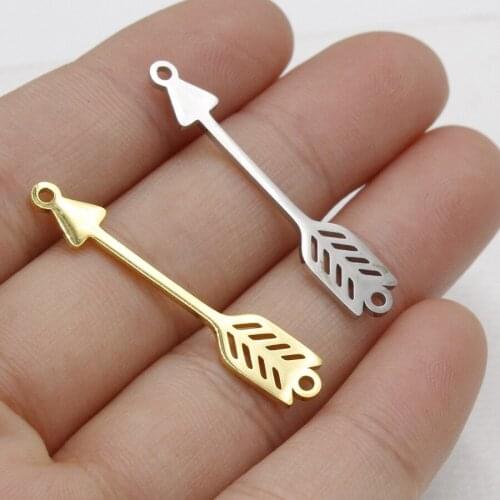 50pcs 6*33mm Gold/Rose gold Color Stainless steel Material Arrow Shape Charm Pendant for DIY Handmade Jewelry Making wholesale