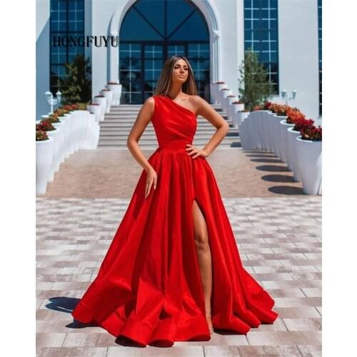 HONGFUYU Africa A Line Evening Dresses Sexy One Shoulder Satin Long Prom Gowns Aso Ebi Side Slit Aso Ebi Women Formal Dress