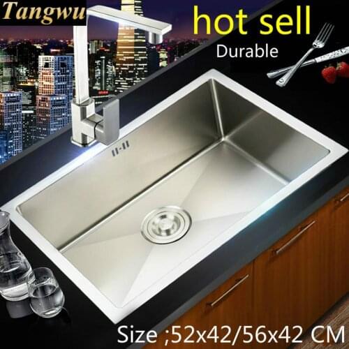 Free shipping Ordinary kitchen manual sink single trough 304 food grade stainless steel hot sell 52x42/56x42 CM
