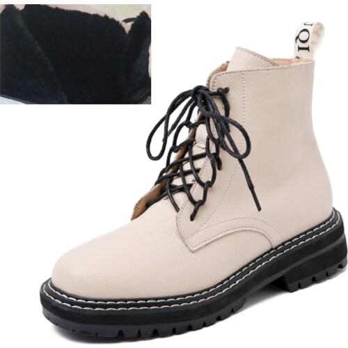 Boot Female 2021 Genuine Leather Women Booties Lace Up Side zipper Motorcycle boots women shoes Non-slip girl Martin boots botas