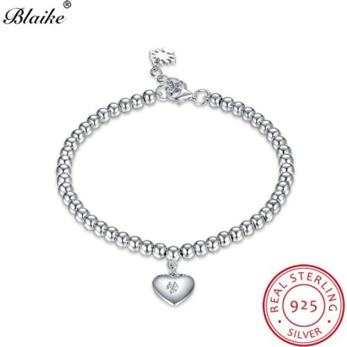 Blaike Romantic Heart Beads Bracelets For Women 100% Real 925 Sterling Silver Charm Bracelet Fine Jewelry Female Birthday Gifts