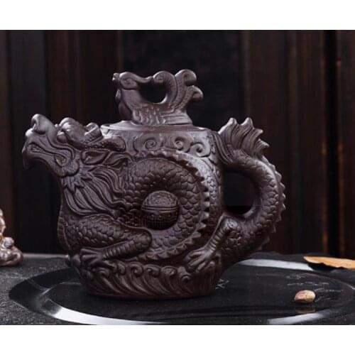Yixing Teapot Small Elegant Dragon and Phoenix Pot 210ml purple clay handmade kettle kung fu teapot
