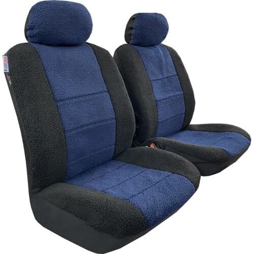 Black Blue Sheepskin Seat Covers for Cars Trucks SUVs, Faux Fur Lambswool Soft Winter Warm Auto Protectors, Universal Size