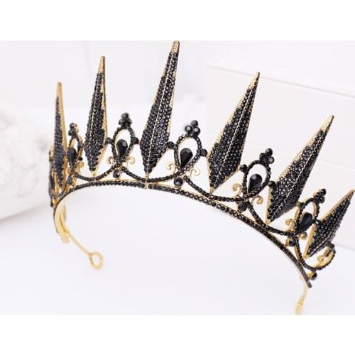 Black Baroque Royal Tiaras Crowns New Luxury Big Gorgeous Crystal King Queen Party Head Jewelry Wedding Hair Accessories