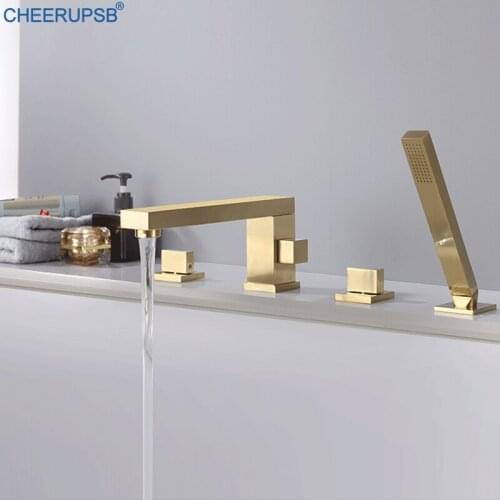 Black Bathtub Faucet 4 Ways Bath Shower Tap Luxury Brass Shower Set Stream Shower Water Hand Held Sprayer Modern Bath System Tap