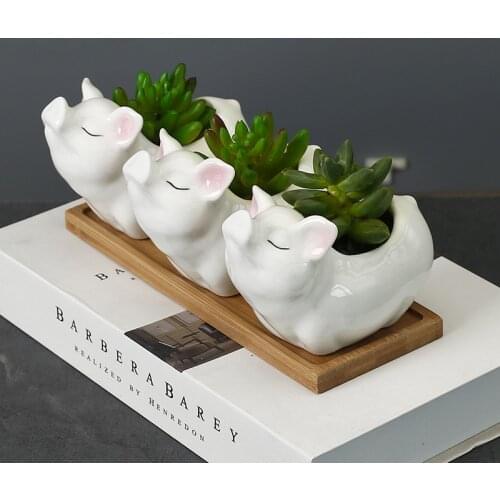 Cartoons Handmade Pig Flowerpot Animal Ceramics Cute Vase Cactus Succulent Plants Potted Sculpture Flower Arrangement Home Decor