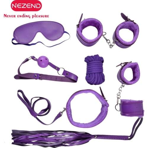 Flirting plush sex seven sets of binding hand cuffs couples sex toys SM series sex toys mouthball leather whip handcuffs set
